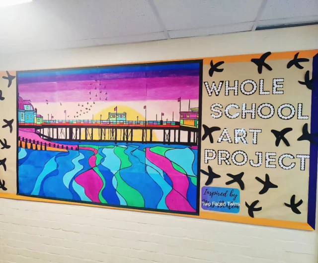 We visited @epjuniorschool in September 2024 to talk about our art journey and business, and the children were so inspired that they wanted to attempt to create artwork in the style of Two Faced Twins! 💜

They have now completed a whole school art project, which was completely inspired by our artwork and our visit. Every student in the school contributed (around 377!) and they used oil pastels to bring the colour and bold lines to the piece. They wanted to share the finished design with us by sending us this photo 😍 We absolutely adore this!

Apparently the children love it, and when they walk past the display they point at the section they created! So lovely! 🧡 

#twofacedtwins #twofacedtwinsartgallery
#emergingartists #inspiredbycolour