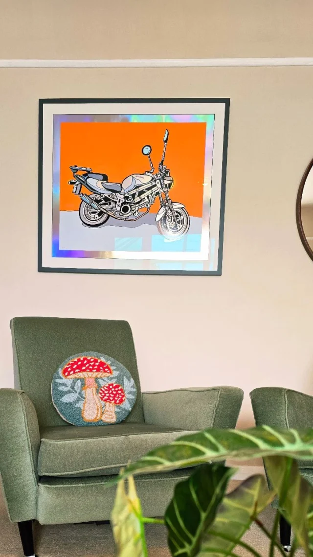One of my favourite artworks we’ve ever created has to be this stunning Suzuki motorbike 🧡 

It was a surprise for my husband’s birthday earlier this year. I secretly snapped photos of it in the driveway, and then me and Stella got to work, transforming his pride and joy into a striking piece of artwork for his office. 🏍

But here’s the twist… it never made it to the office! It looked so incredible that we hung it in our living room instead, where it takes centre stage. With its bold retro feel and vibrant colours, it’s become a piece we admire every single day.

Even if the bike itself isn’t around forever, he’ll always have this artwork to remember it by. He told me it was the most special gift he’s ever received 💜

Since then, we’ve been really inspired by the beauty of classic cars, motorbikes, planes, and even yachts 🛥 

Help us decide what to create next! 🩷👇